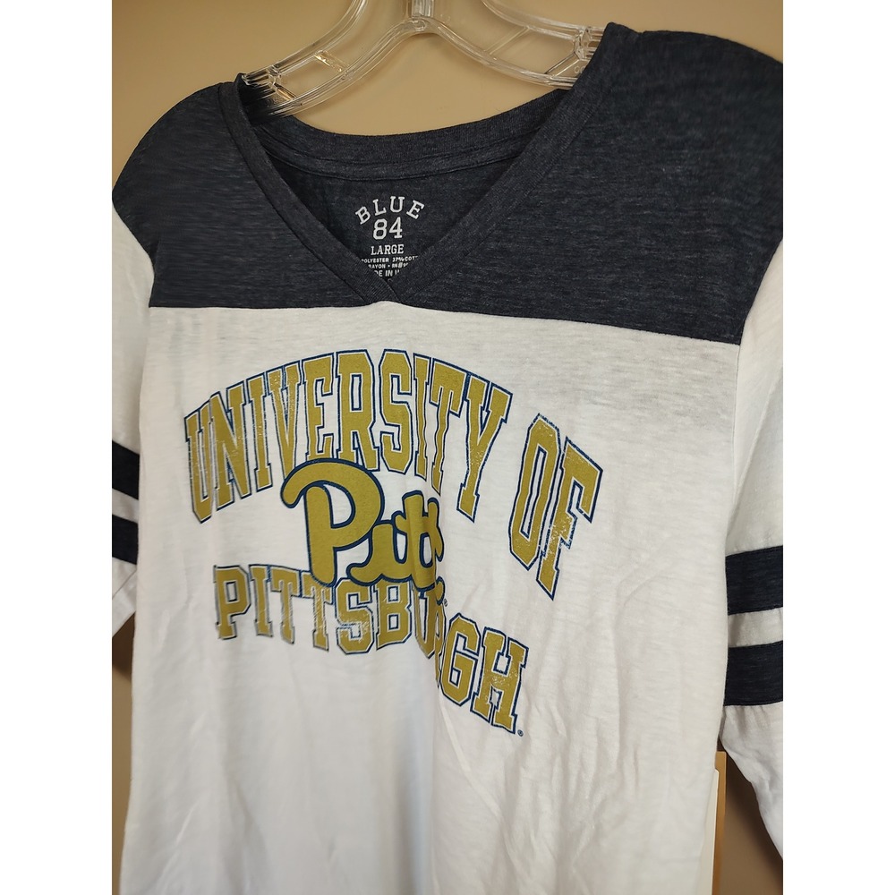 Blue 84 University of Pittsburgh Pitt Panthers V-Neck 3/4 Sleeve Shirt Large NEW